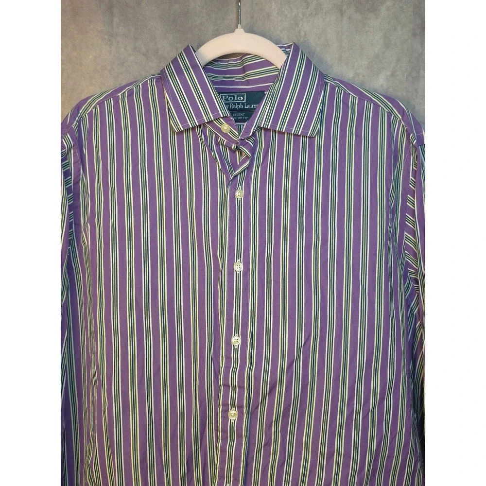 Polo Ralph Lauren Men's‎ Regent Custom Fit Striped Dress Shirt Purple Green Blue